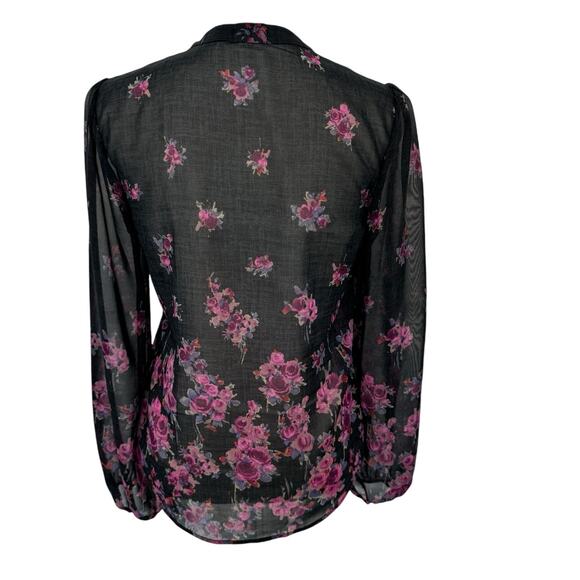 LILY WHITE Top Womens Medium Black Floral Cottagecore Feminine English Garden - Picture 2 of 8